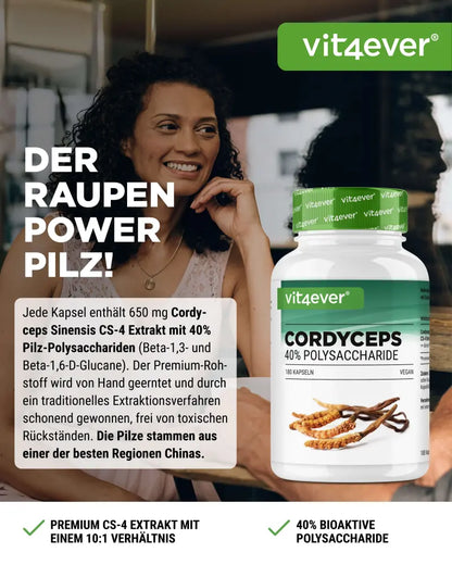 Cordyceps Intenso svampe-ekstrakt, 650 mg, 40% polysakkarider, 180 kapsler, Vit4ever