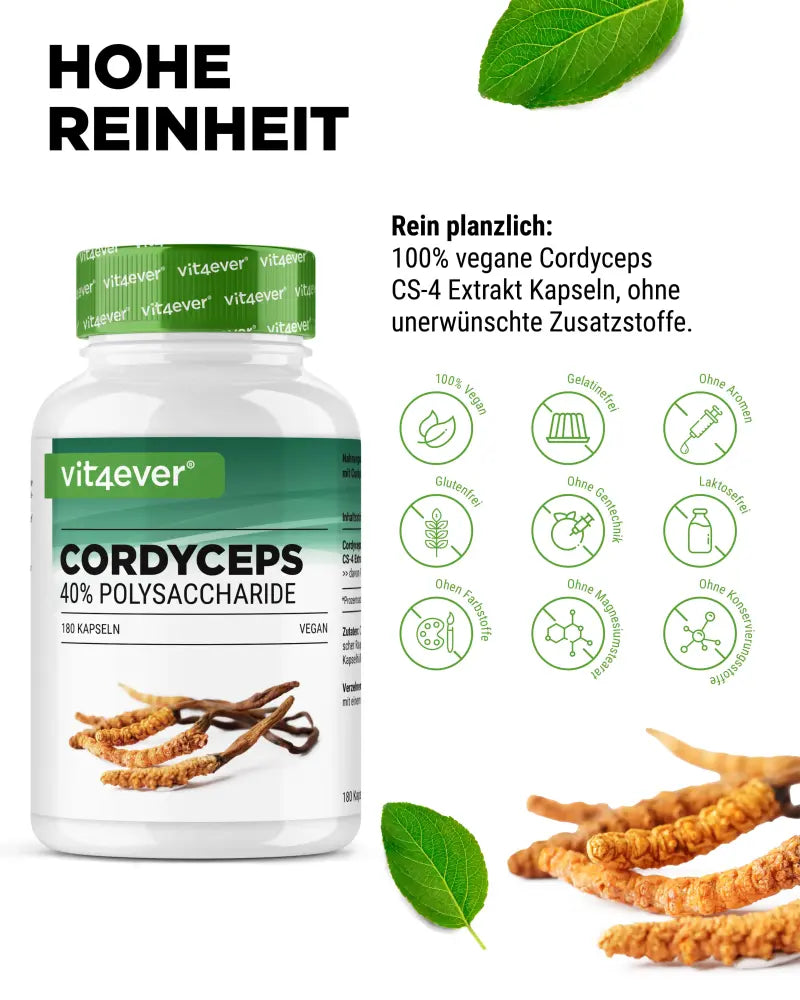 Cordyceps Intenso svampe-ekstrakt, 650 mg, 40% polysakkarider, 180 kapsler, Vit4ever