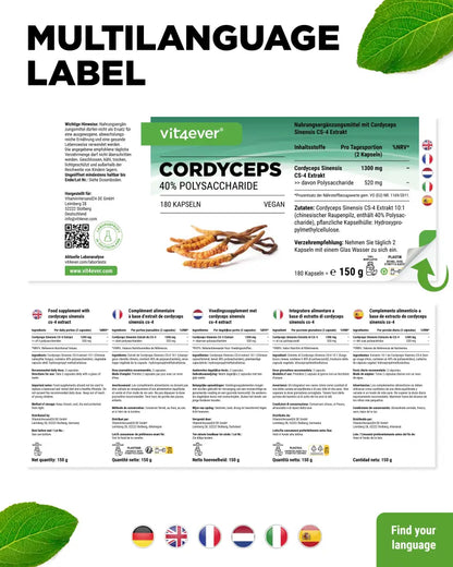 Cordyceps Intenso svampe-ekstrakt, 650 mg, 40% polysakkarider, 180 kapsler, Vit4ever