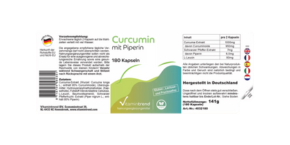 Gurkemejeekstrakt med bioperin, 500 mg (85% curcuminoider), 180 kapsler, VitaminTrend