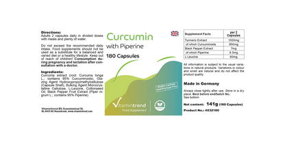 Gurkemejeekstrakt med bioperin, 500 mg (85% curcuminoider), 180 kapsler, VitaminTrend
