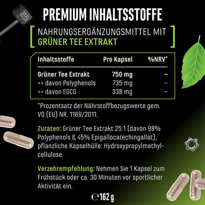 Grøn te-ekstrakt, 180 veganske kapsler, German Elite Nutrition