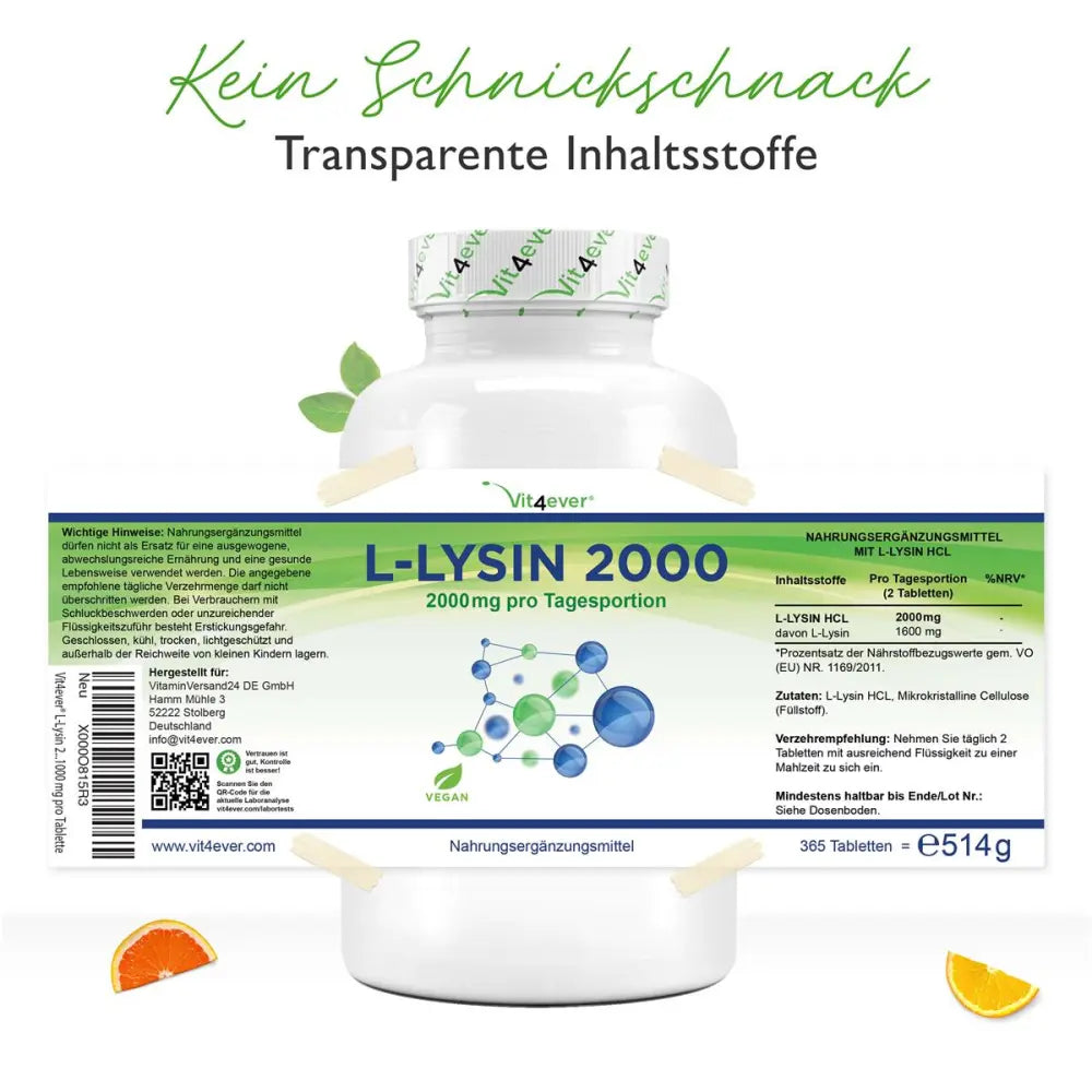 L-Lysin 2000, 1000 mg, 365 tabletter, vit4ever