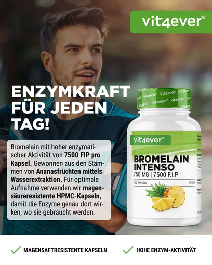 Bromelain, 750 mg (7500 F.I.P), 120 kapsler, Vit4ever