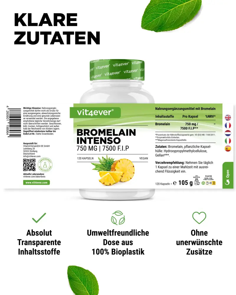 Bromelain, 750 mg (7500 F.I.P), 120 kapsler, Vit4ever