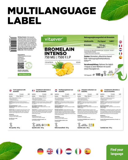 Bromelain, 750 mg (7500 F.I.P), 120 kapsler, Vit4ever