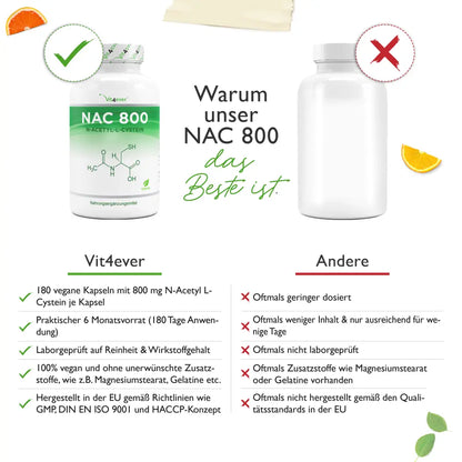 NAC (N-Acetyl-L-Cystein), 800 mg, 180 kapsler, Vit4ever