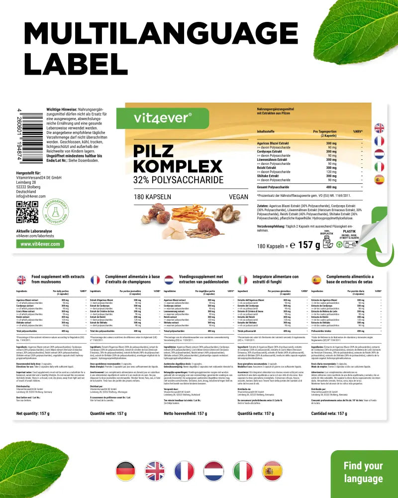 Svampekompleks, 750 mg, 180 kapsler, Vit4ever